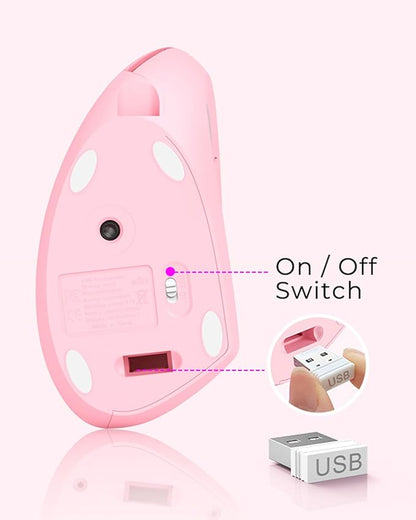 Lekvey Ergonomic Mouse, Vertical Wireless Mouse, Rechargeable 2.4 GHz USB Optical Carpal Tunnel Mice : 800/1200 / 1600 DPI, 6 Buttons, for Laptop, PC, Mac, Computer, Desktop, Notebook etc, Pink | Mice - TrueDesk