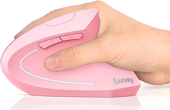 Lekvey Ergonomic Mouse, Vertical Wireless Mouse, Rechargeable 2.4 GHz USB Optical Carpal Tunnel Mice : 800/1200 / 1600 DPI, 6 Buttons, for Laptop, PC, Mac, Computer, Desktop, Notebook etc, Pink | Mice - TrueDesk
