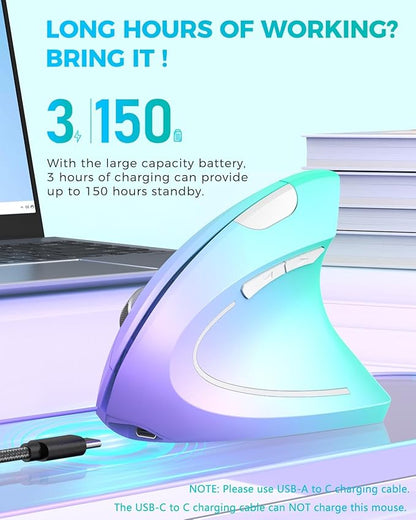 Lekvey Ergonomic Mouse, Vertical Wireless Mouse, Rechargeable 2.4G Optical Carpal Tunnel Mice: 800/1200 / 1600 DPI, 6 Buttons, for Laptop, PC, Mac, Computer, Desktop, Notebook etc, Green Purple | Mice - TrueDesk