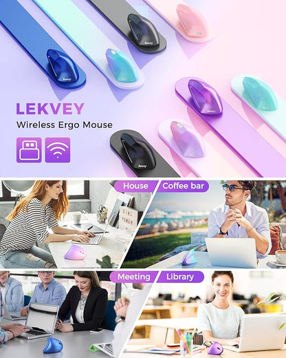 Lekvey Ergonomic Mouse, Wireless Vertical Mouse Rechargeable 2.4 GHz Optical Carpal Tunnel Mice : 800/1200 / 1600 DPI, 6 Buttons, for Laptop, PC, Mac, Computer, Desktop, Notebook etc, Purple | Mice - TrueDesk