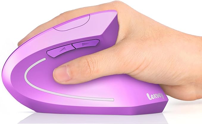 Lekvey Ergonomic Mouse, Wireless Vertical Mouse Rechargeable 2.4 GHz Optical Carpal Tunnel Mice : 800/1200 / 1600 DPI, 6 Buttons, for Laptop, PC, Mac, Computer, Desktop, Notebook etc, Purple | Mice - TrueDesk