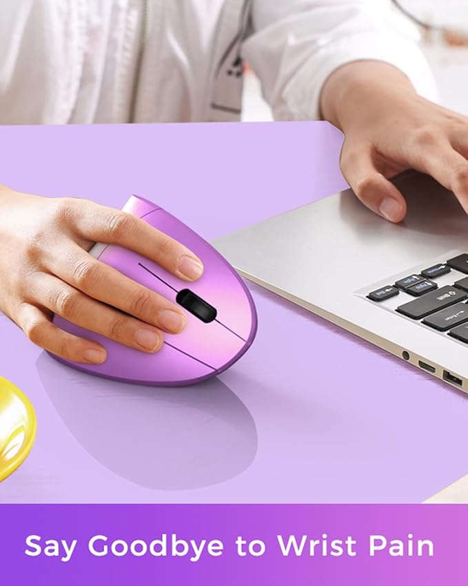 Lekvey Ergonomic Mouse, Wireless Vertical Mouse Rechargeable 2.4 GHz Optical Carpal Tunnel Mice : 800/1200 / 1600 DPI, 6 Buttons, for Laptop, PC, Mac, Computer, Desktop, Notebook etc, Purple | Mice - TrueDesk