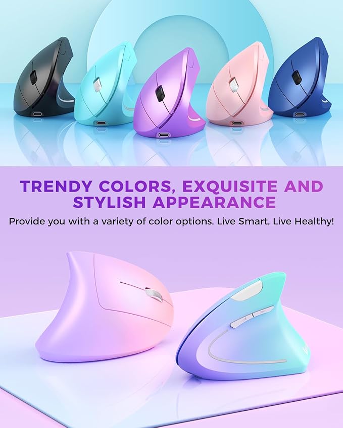 Lekvey Ergonomic Mouse, Wireless Vertical Mouse Rechargeable 2.4 GHz Optical Carpal Tunnel Mice : 800/1200 / 1600 DPI, 6 Buttons, for Laptop, PC, Mac, Computer, Desktop, Notebook etc, Purple | Mice - TrueDesk
