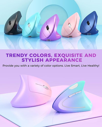 Lekvey Ergonomic Mouse, Wireless Vertical Mouse Rechargeable 2.4 GHz Optical Carpal Tunnel Mice : 800/1200 / 1600 DPI, 6 Buttons, for Laptop, PC, Mac, Computer, Desktop, Notebook etc, Purple | Mice - TrueDesk