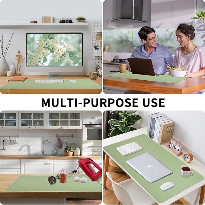 Light Green Desk Mat with Stitched Edges, Large Mouse Pad, Non - Slip Desk Protector Mat, Leather Desk Blotter, Waterproof Desk Pad for Office Home Decor(31.5×15.7 Inches) | Desk Pads Blotters - TrueDesk