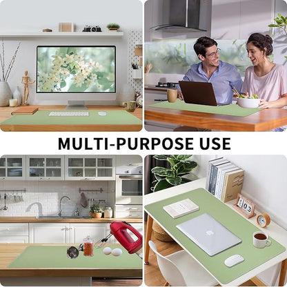 Light Green Desk Mat with Stitched Edges, Large Mouse Pad, Non - Slip Desk Protector Mat, Leather Desk Blotter, Waterproof Desk Pad for Office Home Decor(31.5×15.7 Inches) | Desk Pads Blotters - TrueDesk