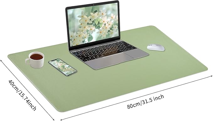 Light Green Desk Mat with Stitched Edges, Large Mouse Pad, Non - Slip Desk Protector Mat, Leather Desk Blotter, Waterproof Desk Pad for Office Home Decor(31.5×15.7 Inches) | Desk Pads Blotters - TrueDesk