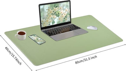 Light Green Desk Mat with Stitched Edges, Large Mouse Pad, Non - Slip Desk Protector Mat, Leather Desk Blotter, Waterproof Desk Pad for Office Home Decor(31.5×15.7 Inches) | Desk Pads Blotters - TrueDesk