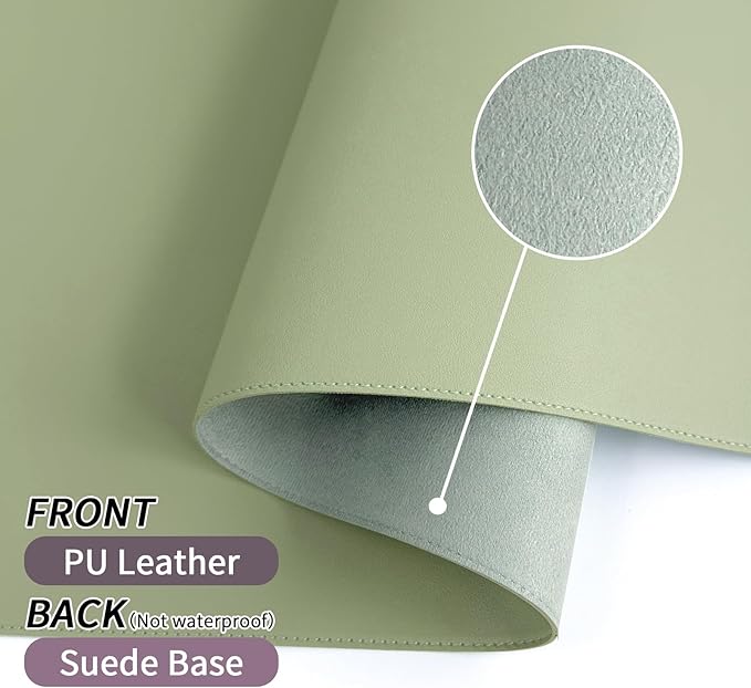 Light Green Desk Mat with Stitched Edges, Large Mouse Pad, Non - Slip Desk Protector Mat, Leather Desk Blotter, Waterproof Desk Pad for Office Home Decor(31.5×15.7 Inches) | Desk Pads Blotters - TrueDesk