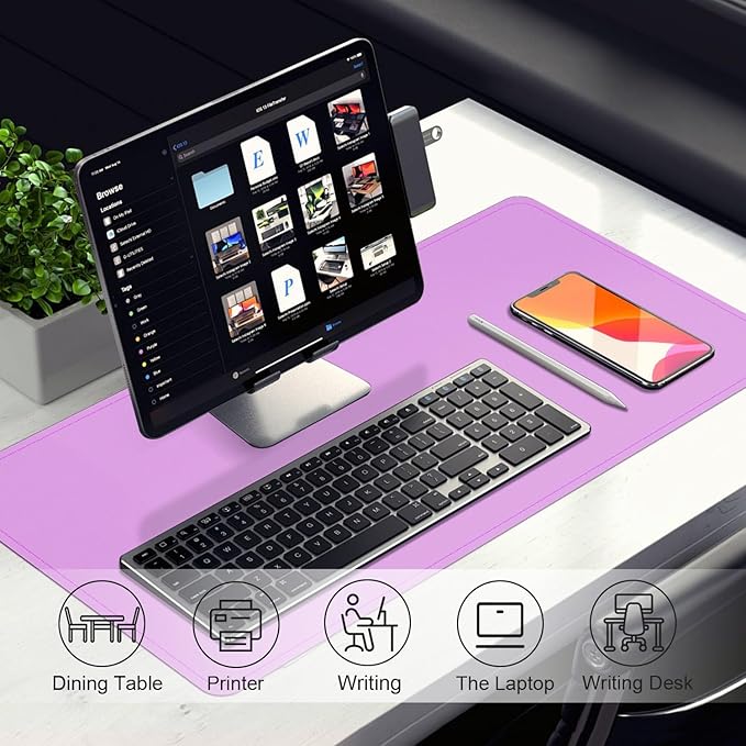 Lilac Leather Desk Pad, 47.2'' x 23.6'', Suede Base, Non - Slip, Waterproof Office & Home Writing Pad | Desk Pads Blotters - TrueDesk