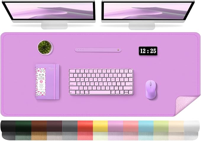 Lilac Leather Desk Pad, 47.2'' x 23.6'', Suede Base, Non - Slip, Waterproof Office & Home Writing Pad | Desk Pads Blotters - TrueDesk