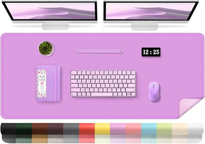 Lilac Leather Desk Pad, 47.2'' x 23.6'', Suede Base, Non - Slip, Waterproof Office & Home Writing Pad | Desk Pads Blotters - TrueDesk