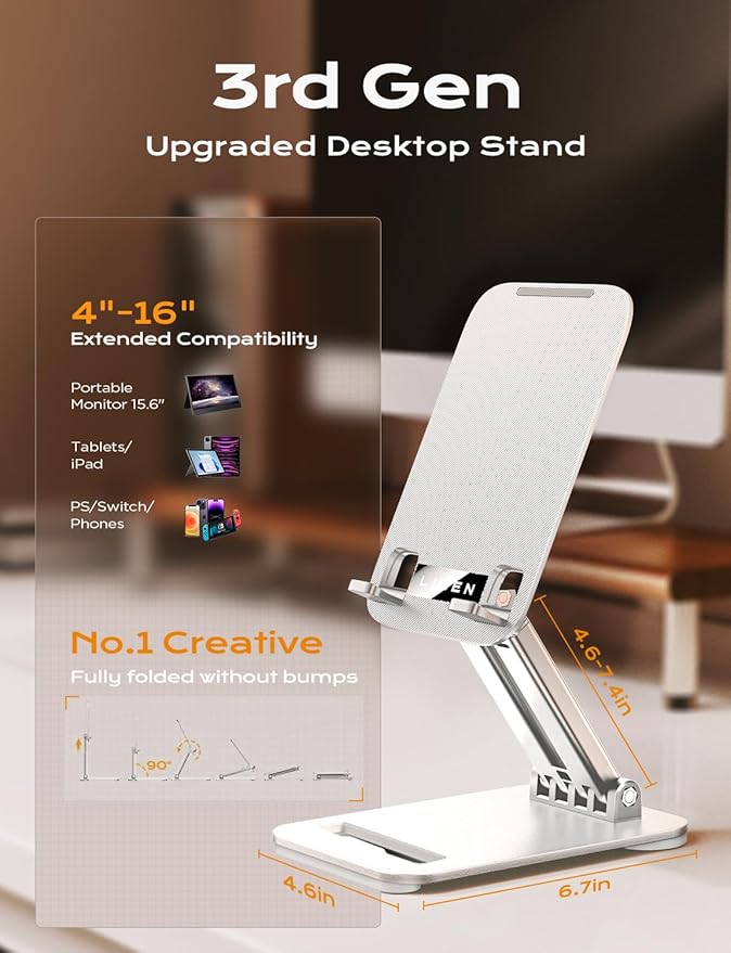 LISEN for iPad Stand Tablet Holder for Desk, Office Desk Accessories for Men Women Kids Tablet Gifts, Office Home Essentials Gadgets Portable Monitor Stand for 2026 (White) | Stands - TrueDesk