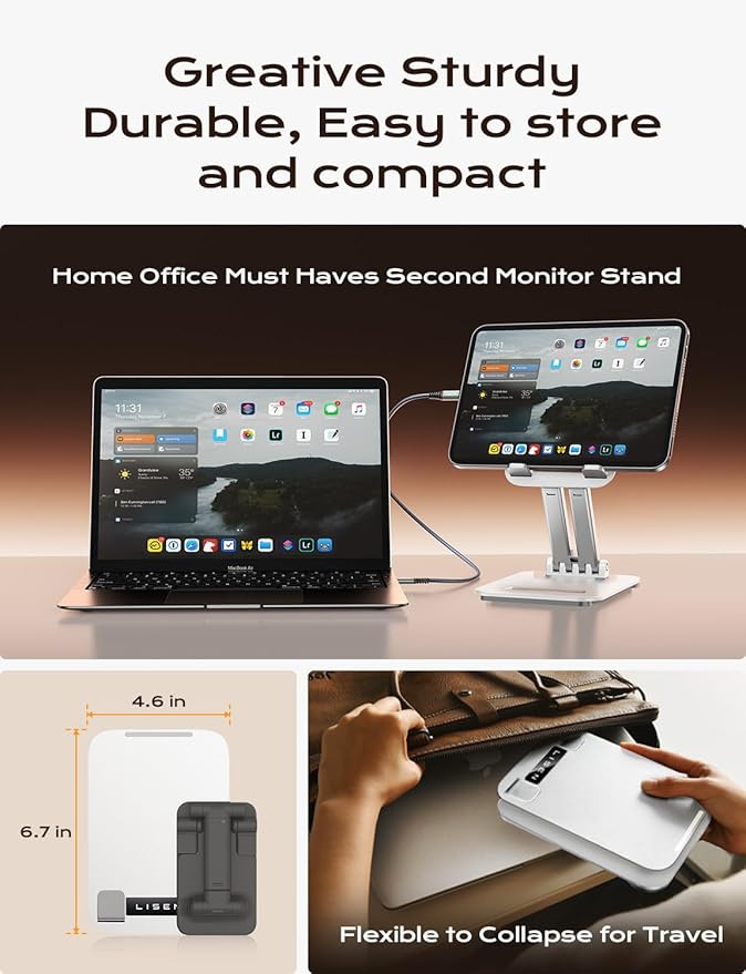 LISEN for iPad Stand Tablet Holder for Desk, Office Desk Accessories for Men Women Kids Tablet Gifts, Office Home Essentials Gadgets Portable Monitor Stand for 2026 (White) | Stands - TrueDesk