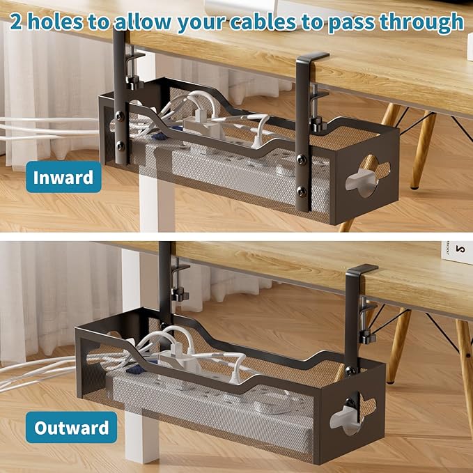 Litwaro Under Desk Cable Management Tray 2 Pack, No Drill, Organizer with Clamp Easy to Install for Standing Cord Organizer, Wire Damage Desk, Black, 13.38'' - 2 pack | Racks Cabinets - TrueDesk