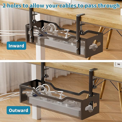 Litwaro Under Desk Cable Management Tray 2 Pack, No Drill, Organizer with Clamp Easy to Install for Standing Cord Organizer, Wire Damage Desk, Black, 13.38'' - 2 pack | Racks Cabinets - TrueDesk