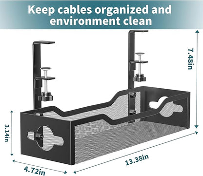 Litwaro Under Desk Cable Management Tray 2 Pack, No Drill, Organizer with Clamp Easy to Install for Standing Cord Organizer, Wire Damage Desk, Black, 13.38'' - 2 pack | Racks Cabinets - TrueDesk