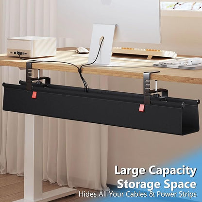 Litwaro Under Desk Cable Management Tray No Drill, 28.4" Cord Organizer with Clamp for Standing Desk, Premium Fabric Cable Tray with Wire Management for Office Home, Black | Racks Cabinets - TrueDesk