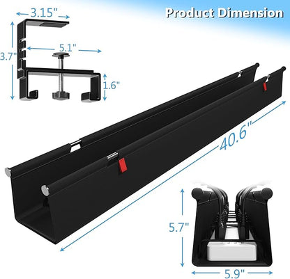 Litwaro Under Desk Cable Management Tray No Drill, 40.6" Cord Organizer with Clamp for Standing Desk, Premium Fabric Cable Tray with Wire Management for Office Home, Black | Cable Raceways - TrueDesk