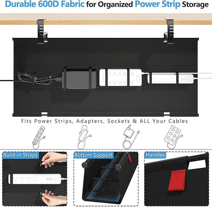 Litwaro Under Desk Cable Management Tray No Drill, 40.6" Cord Organizer with Clamp for Standing Desk, Premium Fabric Cable Tray with Wire Management for Office Home, Black | Cable Raceways - TrueDesk