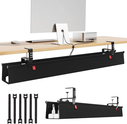 Litwaro Under Desk Cable Management Tray No Drill, 40.6" Cord Organizer with Clamp for Standing Desk, Premium Fabric Cable Tray with Wire Management for Office Home, Black | Cable Raceways - TrueDesk