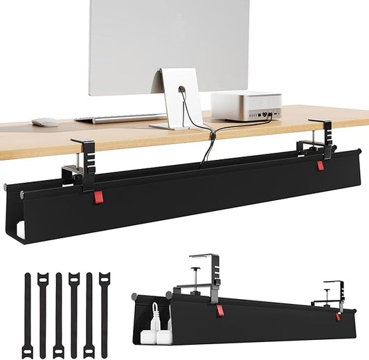 Litwaro Under Desk Cable Management Tray No Drill, 40.6" Cord Organizer with Clamp for Standing Desk, Premium Fabric Cable Tray with Wire Management for Office Home, Black | Cable Raceways - TrueDesk