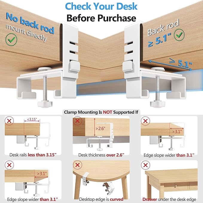 Litwaro Under Desk Cable Management Tray No Drill, 40.6" Cord Organizer with Clamp for Standing Desk, Premium Fabric Cable Tray with Wire Management for Office Home, White | Racks Cabinets - TrueDesk