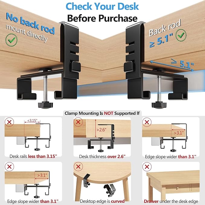 Litwaro Under Desk Cable Management Tray No Drill, 40.6" Cord Organizer with Clamp for Standing Desk, Premium Fabric Cable Tray with Wire Management for Office Home, Black | Cable Raceways - TrueDesk