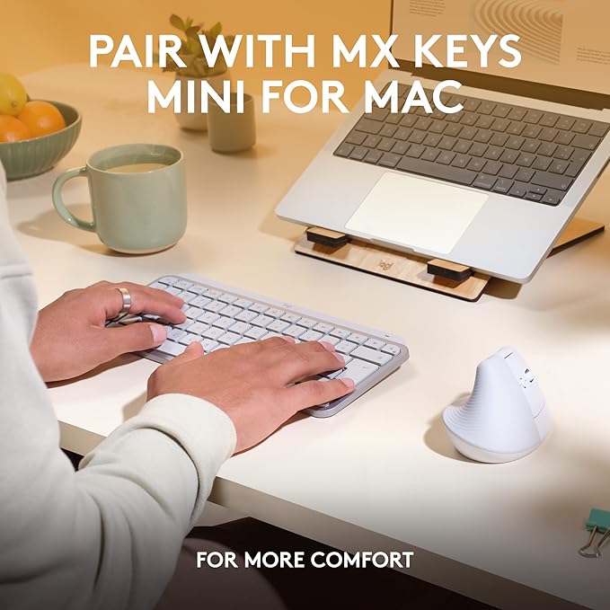 Logitech Lift for Mac Wireless Vertical Ergonomic Mouse, Bluetooth, Quiet Clicks, Silent Smartwheel, 4 Customizable Buttons, for macOS/iPadOS/MacBook Pro/MacBook Air/iMac/iPad - Off White | Mice - TrueDesk