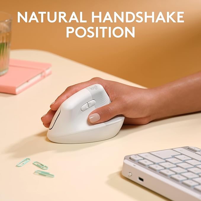 Logitech Lift for Mac Wireless Vertical Ergonomic Mouse, Bluetooth, Quiet Clicks, Silent Smartwheel, 4 Customizable Buttons, for macOS/iPadOS/MacBook Pro/MacBook Air/iMac/iPad - Off White | Mice - TrueDesk