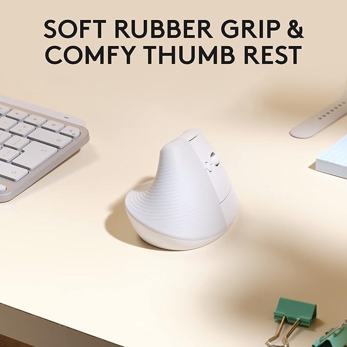 Logitech Lift for Mac Wireless Vertical Ergonomic Mouse, Bluetooth, Quiet Clicks, Silent Smartwheel, 4 Customizable Buttons, for macOS/iPadOS/MacBook Pro/MacBook Air/iMac/iPad - Off White | Mice - TrueDesk