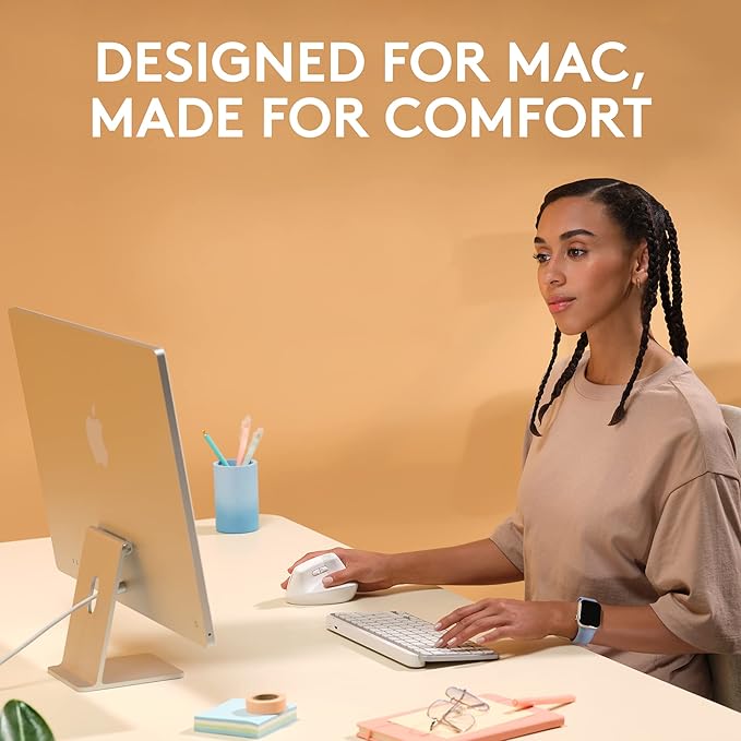 Logitech Lift for Mac Wireless Vertical Ergonomic Mouse, Bluetooth, Quiet Clicks, Silent Smartwheel, 4 Customizable Buttons, for macOS/iPadOS/MacBook Pro/MacBook Air/iMac/iPad - Off White | Mice - TrueDesk