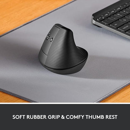 Logitech Lift Left Vertical Ergonomic Mouse, Left - Handed, Wireless, Bluetooth or Logi Bolt USB, Quiet clicks, 4 Buttons, Compatible with Windows/macOS/iPadOS, Laptop, PC - Graphite | Mice - TrueDesk