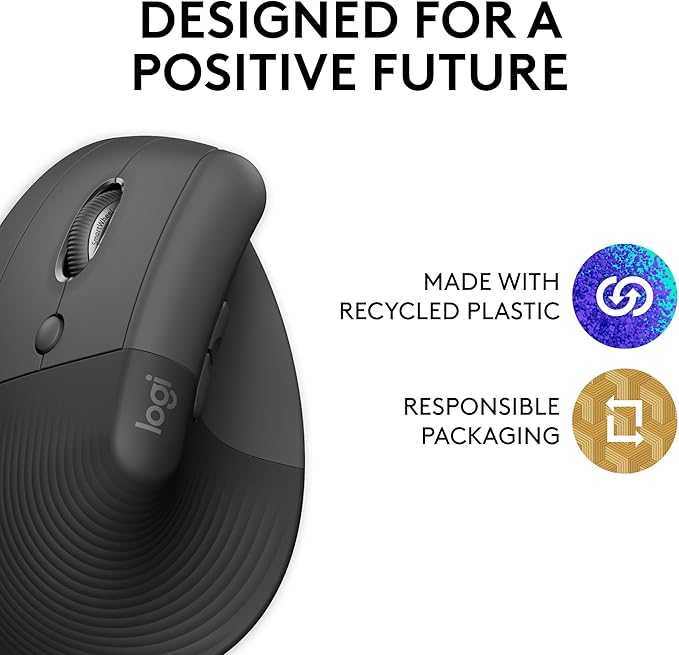 Logitech Lift Left Vertical Ergonomic Mouse, Left - Handed, Wireless, Bluetooth or Logi Bolt USB, Quiet clicks, 4 Buttons, Compatible with Windows/macOS/iPadOS, Laptop, PC - Graphite | Mice - TrueDesk