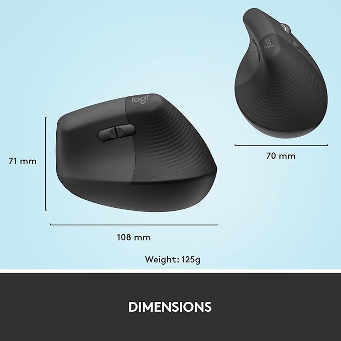 Logitech Lift Vertical Ergonomic Mouse, Wireless, Bluetooth or Logi Bolt USB Receiver, Quiet clicks, 4 Buttons, Compatible with Windows/macOS/iPadOS, Laptop, PC - Graphite | Mice - TrueDesk