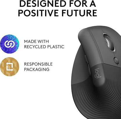 Logitech Lift Vertical Ergonomic Mouse, Wireless, Bluetooth or Logi Bolt USB Receiver, Quiet clicks, 4 Buttons, Compatible with Windows/macOS/iPadOS, Laptop, PC - Graphite | Mice - TrueDesk