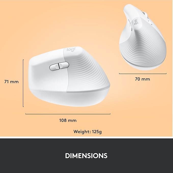 Logitech Lift Vertical Ergonomic Mouse, Wireless, Bluetooth or Logi Bolt USB Receiver, Quiet clicks, 4 Buttons, Compatible with Windows/macOS/iPadOS, Laptop, PC - Off White | Mice - TrueDesk