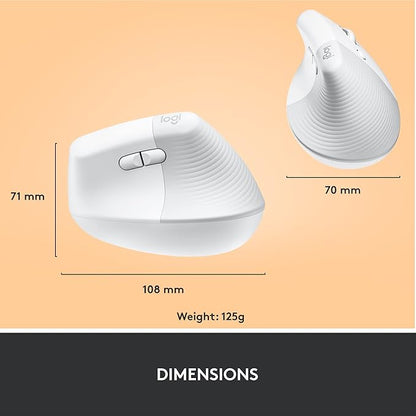 Logitech Lift Vertical Ergonomic Mouse, Wireless, Bluetooth or Logi Bolt USB Receiver, Quiet clicks, 4 Buttons, Compatible with Windows/macOS/iPadOS, Laptop, PC - Off White | Mice - TrueDesk