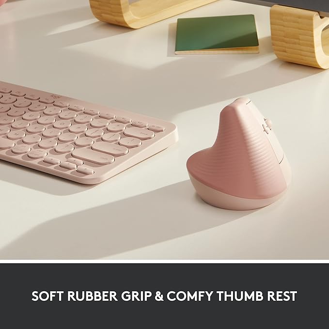 Logitech Lift Vertical Ergonomic Mouse, Wireless, Bluetooth or Logi Bolt USB Receiver, Quiet clicks, 4 Buttons, Compatible with Windows/macOS/iPadOS, Laptop, PC - Rose | Mice - TrueDesk