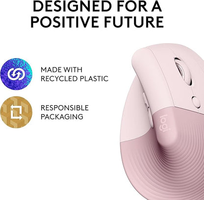 Logitech Lift Vertical Ergonomic Mouse, Wireless, Bluetooth or Logi Bolt USB Receiver, Quiet clicks, 4 Buttons, Compatible with Windows/macOS/iPadOS, Laptop, PC - Rose | Mice - TrueDesk