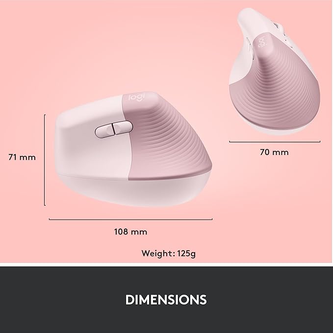 Logitech Lift Vertical Ergonomic Mouse, Wireless, Bluetooth or Logi Bolt USB Receiver, Quiet clicks, 4 Buttons, Compatible with Windows/macOS/iPadOS, Laptop, PC - Rose | Mice - TrueDesk