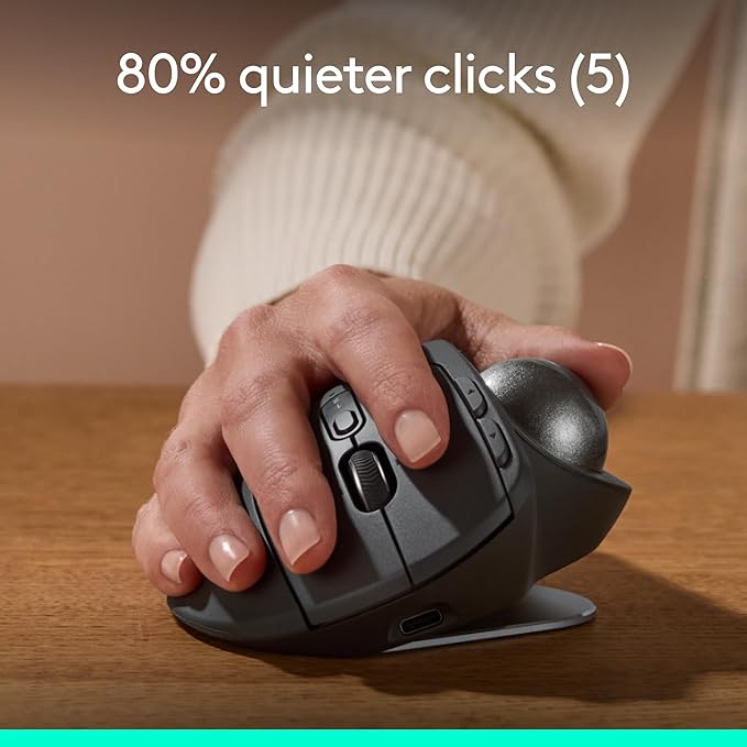 Logitech MX Ergo S Advanced Wireless Trackball Mouse, USB - C Rechargeable Wireless Ergonomic Mouse with Bluetooth and Encrypted Dongle, 6 Programmable Buttons, for PC/Mac | Mice - TrueDesk