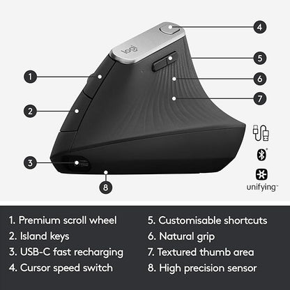 logitech MX Vertical Advanced Ergonomic Mouse, Wireless via Bluetooth or Included USB Receiver (Renewed) | Mice - TrueDesk