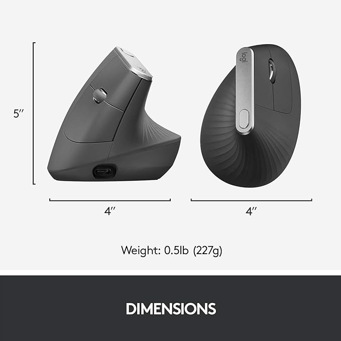 Logitech MX Vertical Wireless Mouse – Ergonomic Design Reduces Muscle Strain, Move Content Between 3 Windows and Apple Computers, Rechargeable, Graphite | Mice - TrueDesk