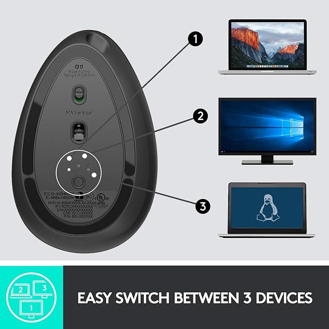 Logitech MX Vertical Wireless Mouse – Ergonomic Design Reduces Muscle Strain, Move Content Between 3 Windows and Apple Computers, Rechargeable, Graphite | Mice - TrueDesk