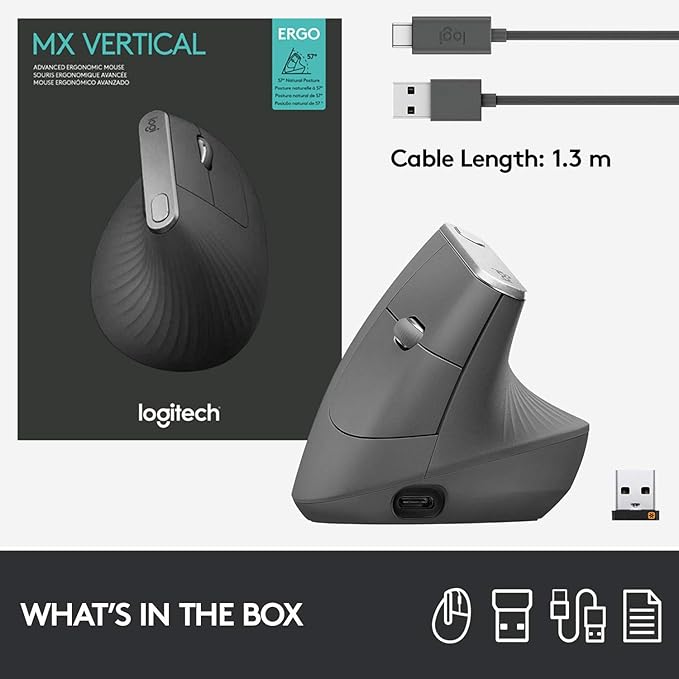 Logitech MX Vertical Wireless Mouse – Ergonomic Design Reduces Muscle Strain, Move Content Between 3 Windows and Apple Computers, Rechargeable, Graphite, Pack of 4 | Mice - TrueDesk