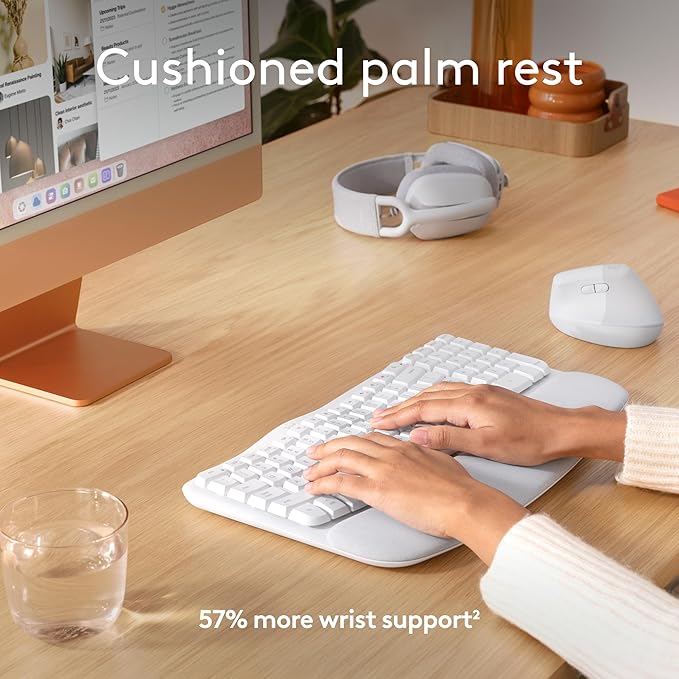 Logitech Wave Keys for Mac, Wireless Ergonomic Keyboard with Cushioned Palm Rest, Comfortable Natural Typing, Bluetooth Keyboard, Easy - Switch, Optimized for Mac, Apple, iPad - Off White | Keyboards - TrueDesk