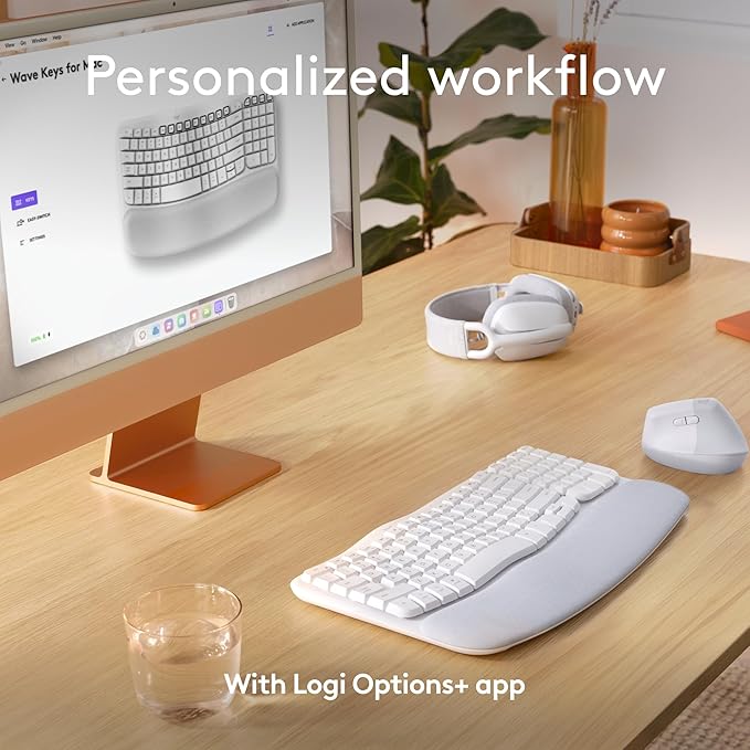 Logitech Wave Keys for Mac, Wireless Ergonomic Keyboard with Cushioned Palm Rest, Comfortable Natural Typing, Bluetooth Keyboard, Easy - Switch, Optimized for Mac, Apple, iPad - Off White | Keyboards - TrueDesk