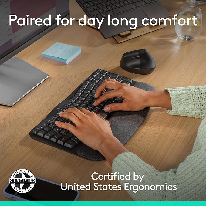 Logitech Wave Keys & Lift Vertical Mouse - Ergonomic Wireless Keyboard and Mouse Combo - with Cushioned Palm Rest, Easy - Switch, Bluetooth, for Multi - OS, Windows/Mac - Graphite | Keyboard Mouse Combos - TrueDesk