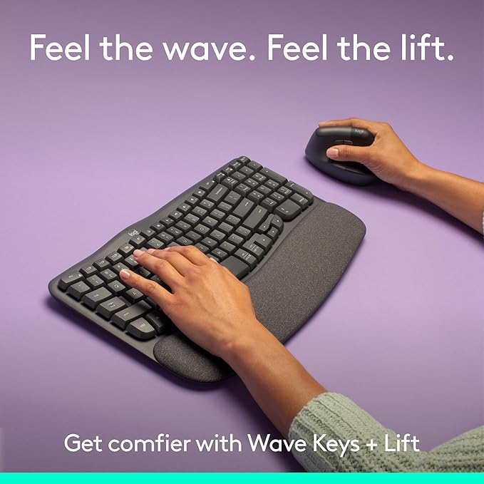 Logitech Wave Keys & Lift Vertical Mouse - Ergonomic Wireless Keyboard and Mouse Combo - with Cushioned Palm Rest, Easy - Switch, Bluetooth, for Multi - OS, Windows/Mac - Graphite | Keyboard Mouse Combos - TrueDesk